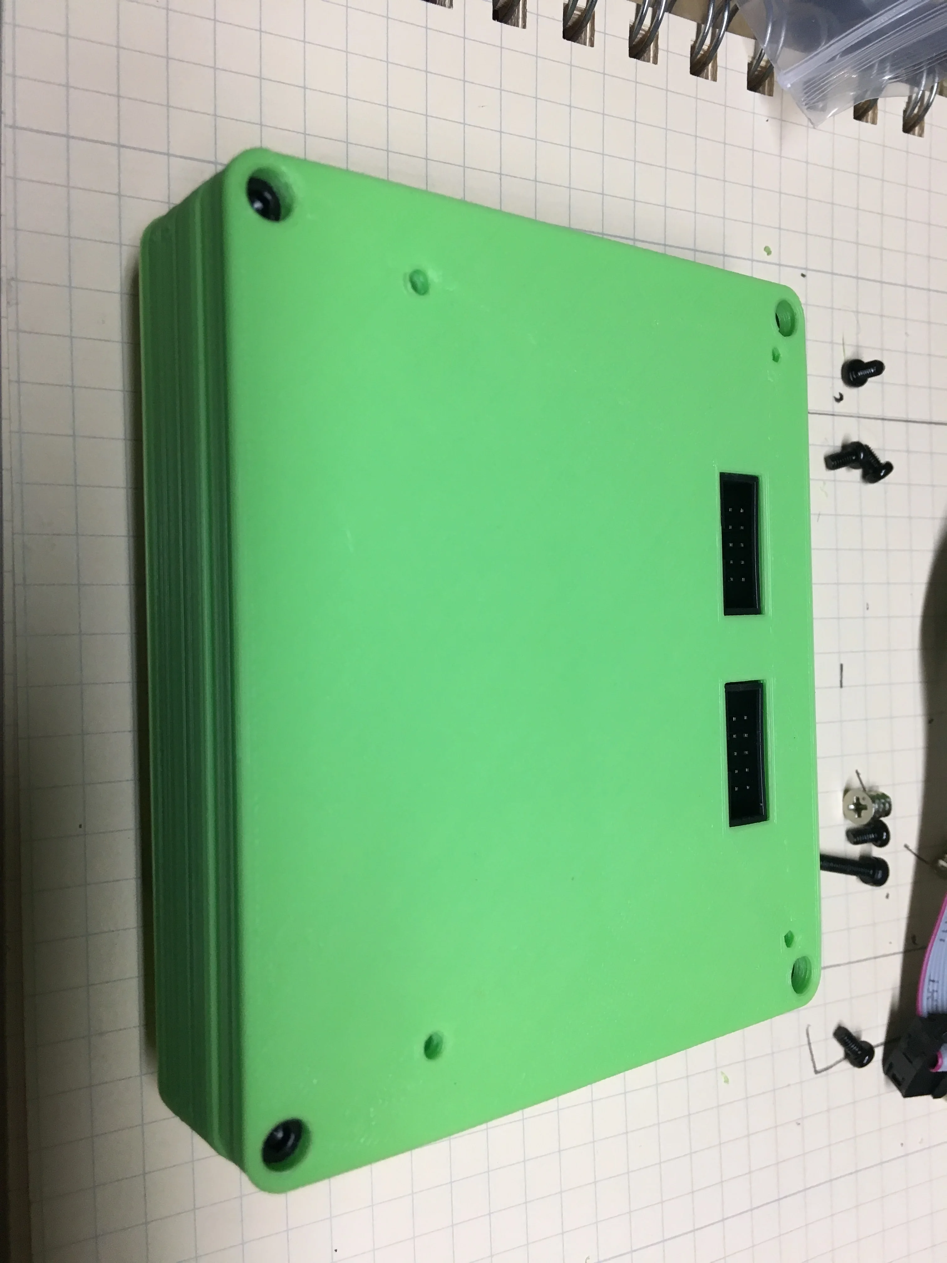 Green custom printed controller enclosure with display and dial