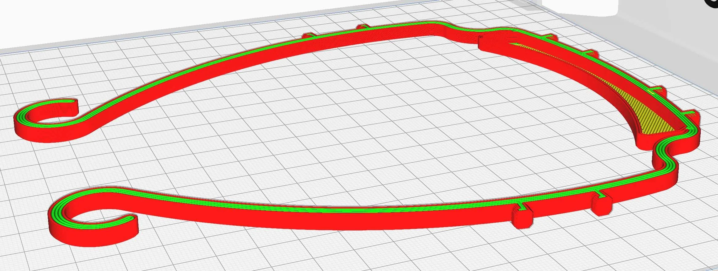 Custom curved part prepared for 3D printing in Cura