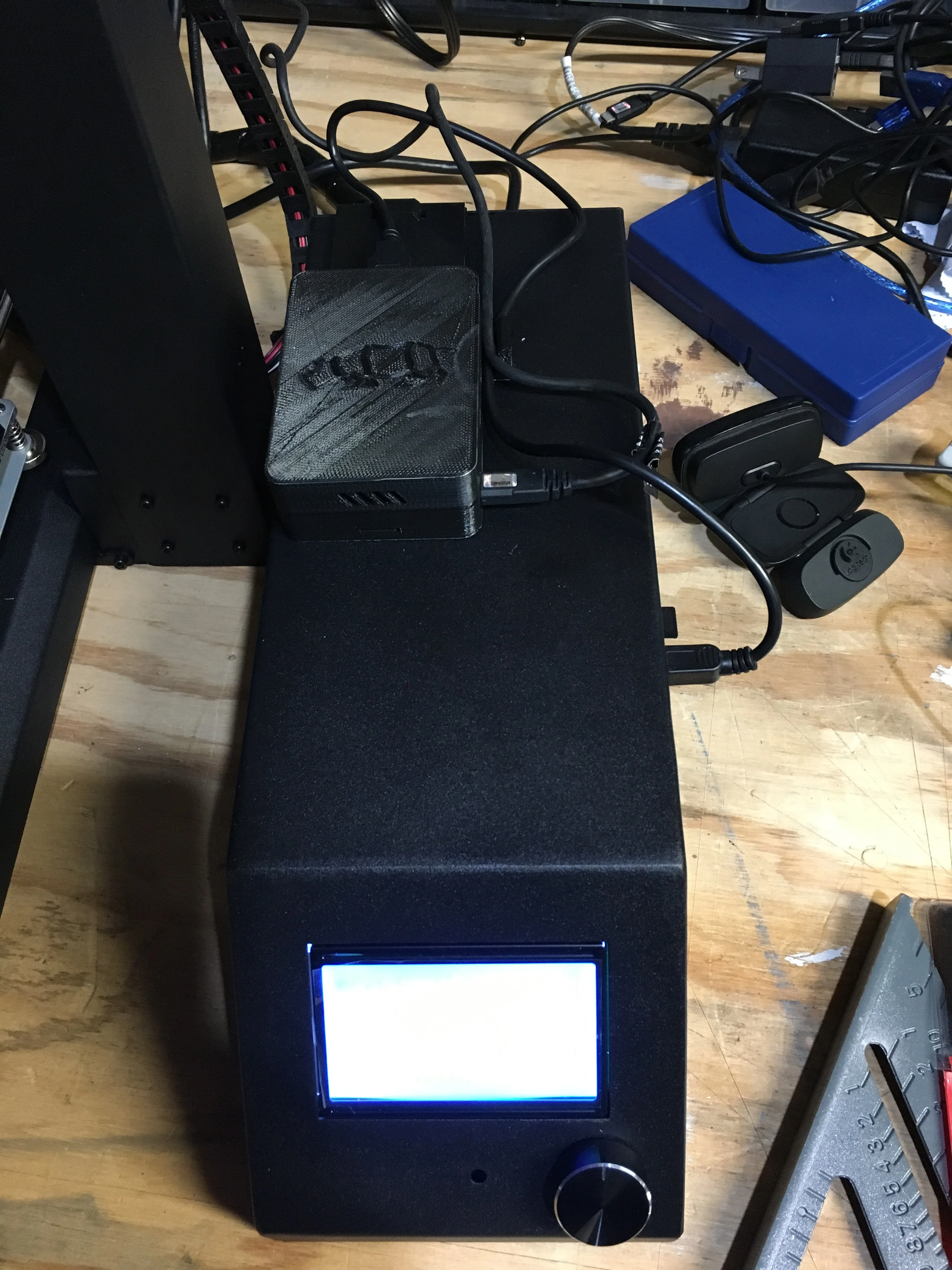 Assembled custom controller mounted beside a 3D printer
